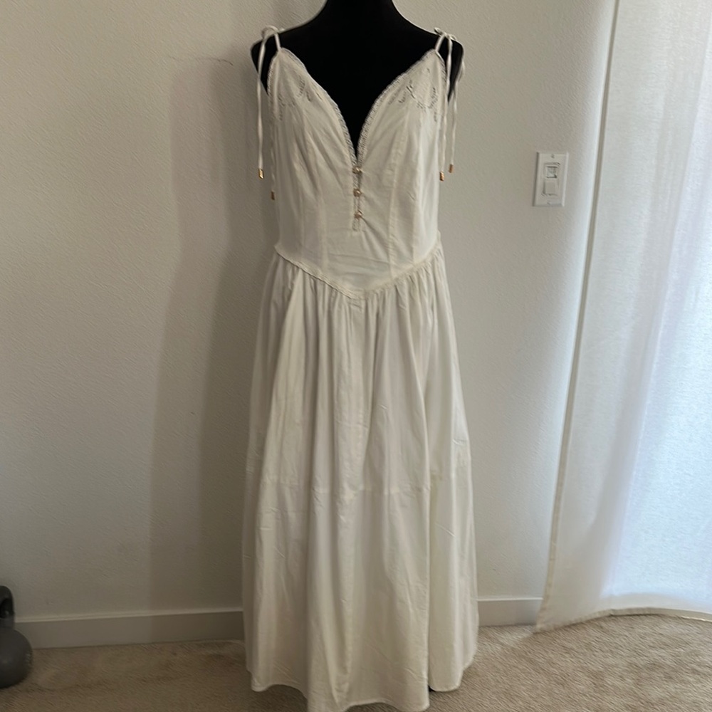 Free People Cream Maxi Dress Ruched Pleated Sleeveless